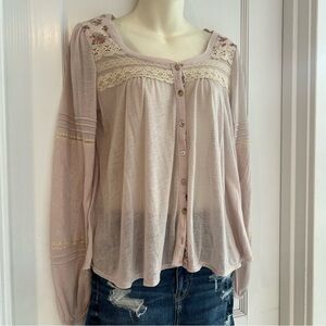 Free People Lace Floral Henley Lilac Lavender Womens Small